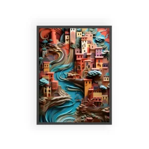 Paper Cut Hillside Village Framed Poster