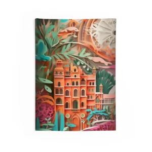 Paper-Cut Palace Among Foliage Wall Tapestry