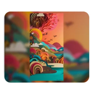 Layered Paper Landscape at Sunset Mouse Pad