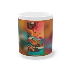 Layered Paper Landscape at Sunset Mug