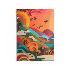 Layered Paper Landscape at Sunset Wall Tapestry