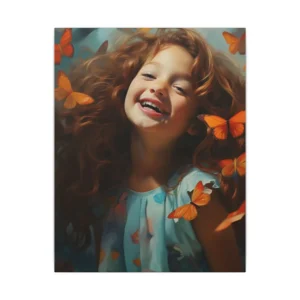 Laughing Girl with Orange Butterflies Canvas Print