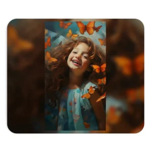 Laughing Girl with Orange Butterflies Mouse Pad
