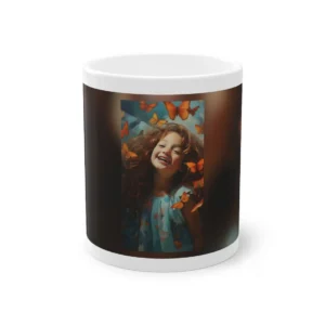 Laughing Girl with Orange Butterflies Mug