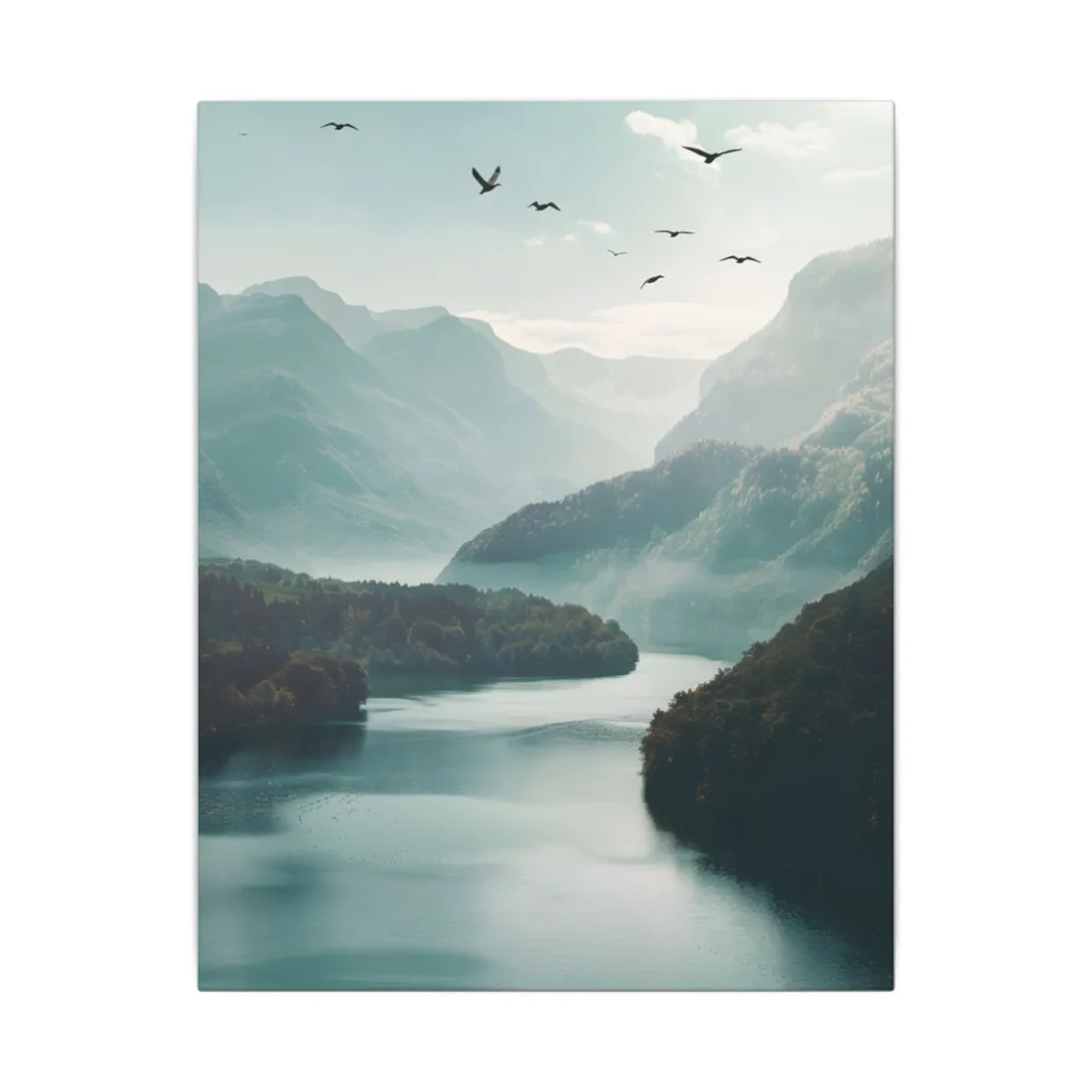 Explore Serene Mountains and Lake: Aerial Perspective Digital Art - Canvas