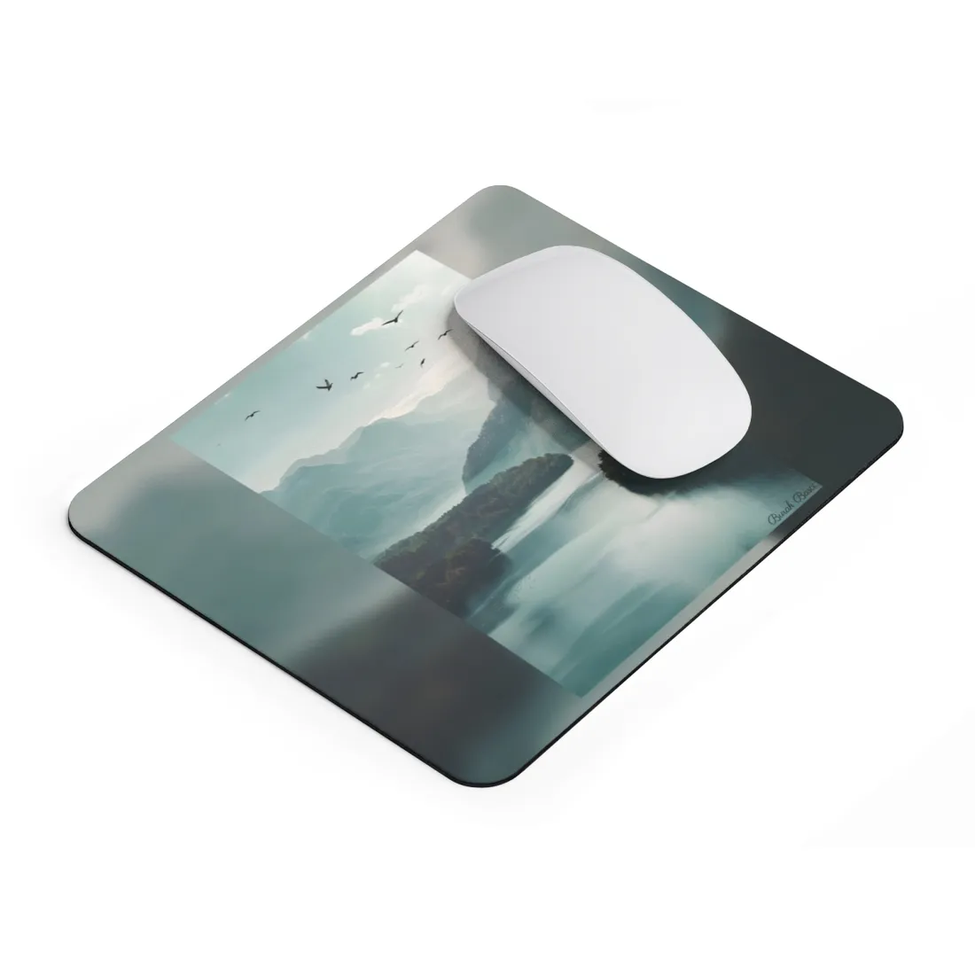 Explore Serene Mountains and Lake: Aerial Perspective Digital Art - Mouse Pad