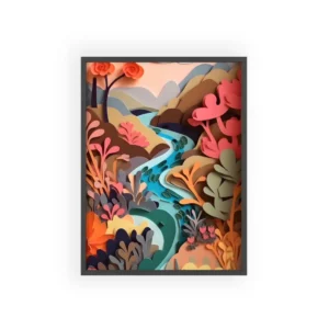Layered Paper River Valley Framed Poster