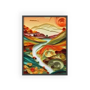 Quilled Sunset River Landscape Framed Poster
