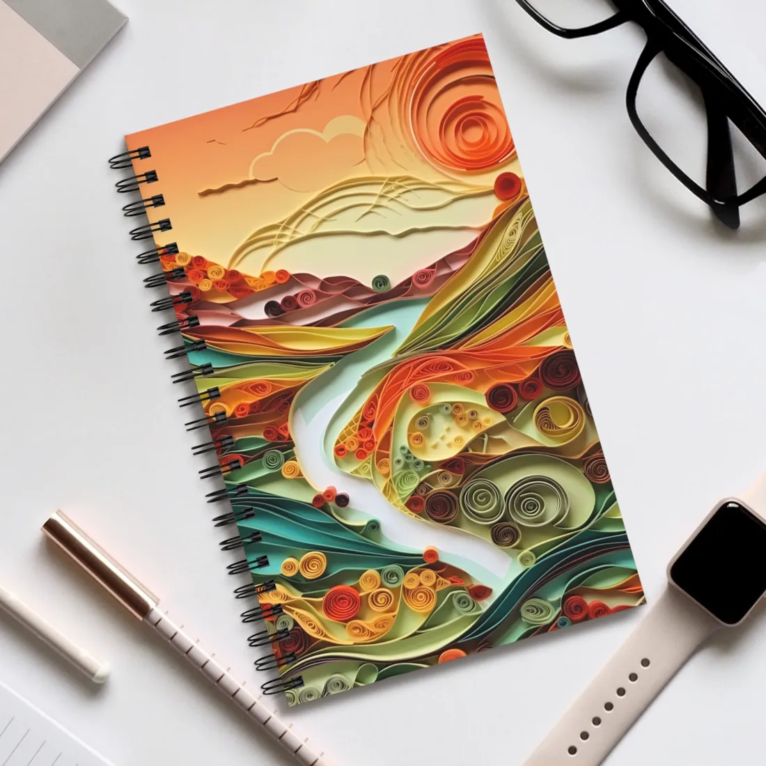 Eye-Catching American Landscape: Paper Quilling Nature Scene - Spiral Notebook