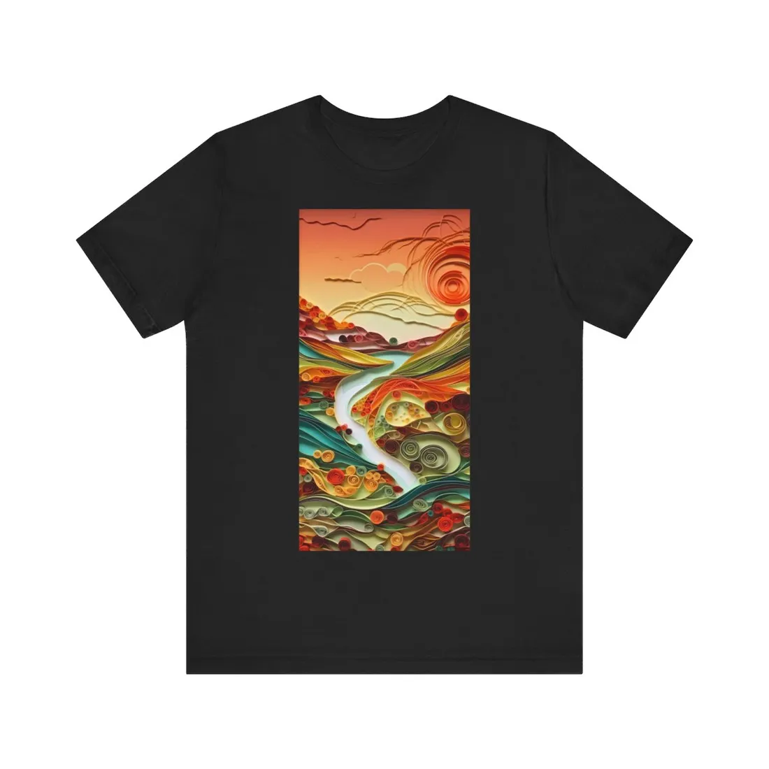 Eye-Catching American Landscape: Paper Quilling Nature Scene - T-Shirt