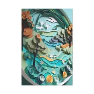 Teal Paper Landscape with Birds Canvas Print