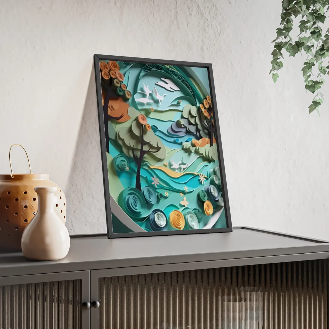 Eye-Catching Beach Landscape: Paper Quilling Art - Framed Poster