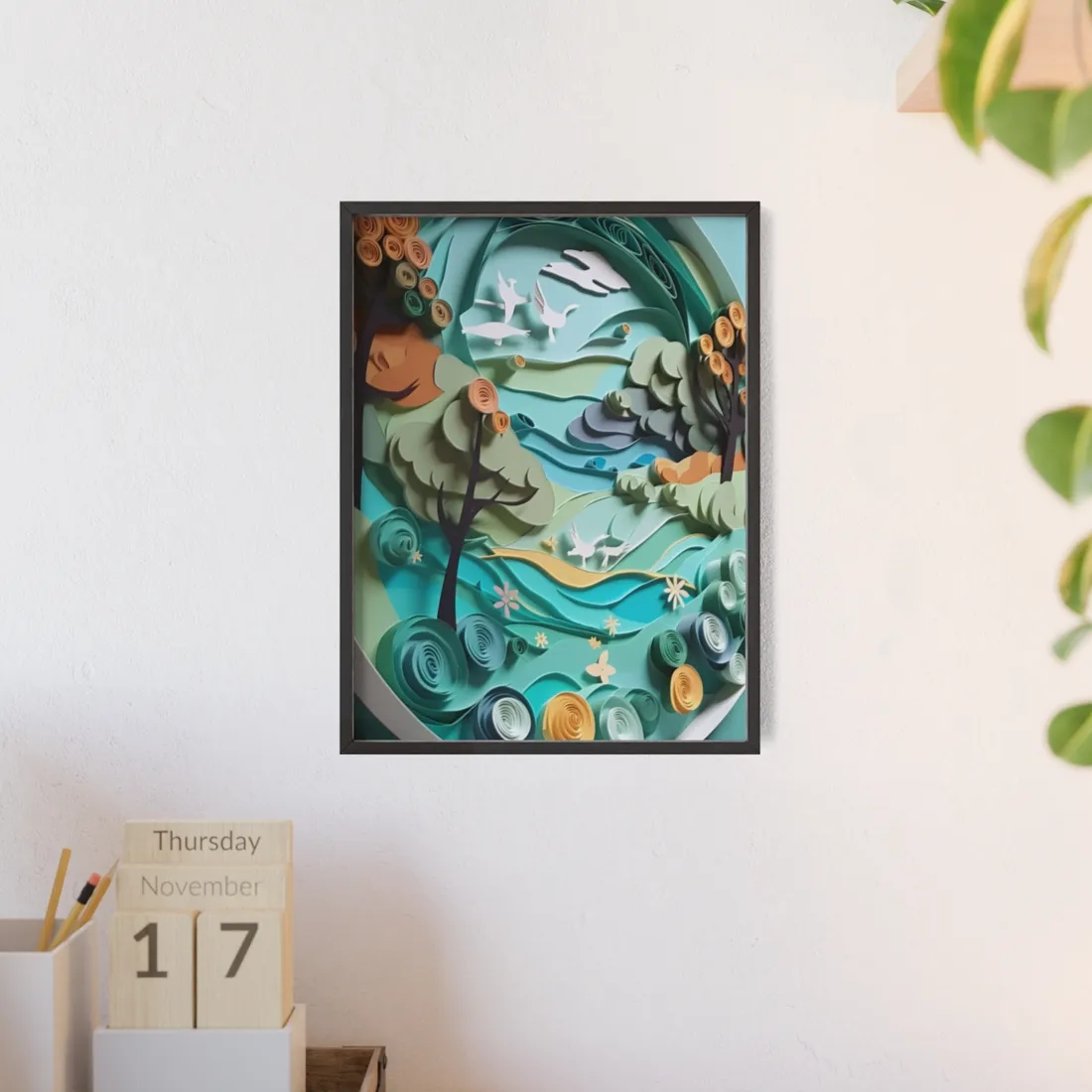 Eye-Catching Beach Landscape: Paper Quilling Art - Framed Poster