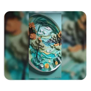 Quilled Forest River Scene: Paper Art Landscape Mouse Pad