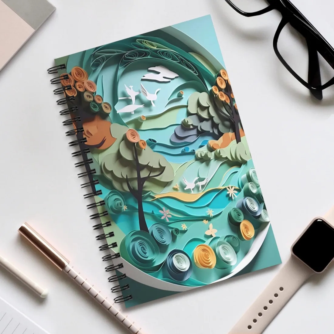 Eye-Catching Beach Landscape: Paper Quilling Art - Spiral Notebook