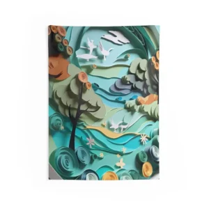 Teal Paper Landscape with Birds Wall Tapestry