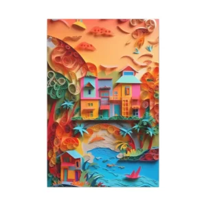 Paper Quilled Seaside Village Canvas Print