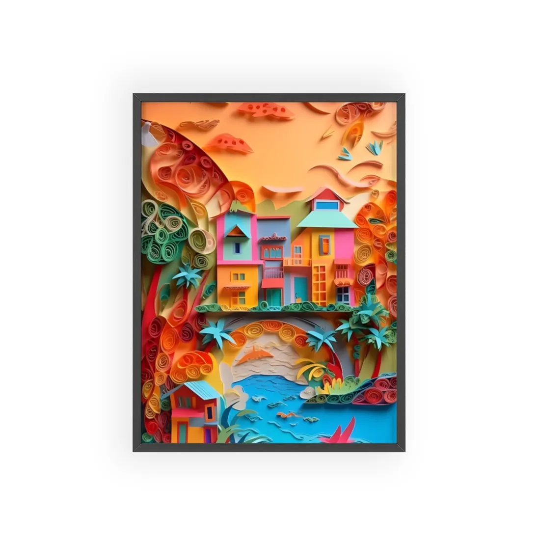 Eye-Catching Beach Paper Quilling: Quilled Landscape - Framed Poster