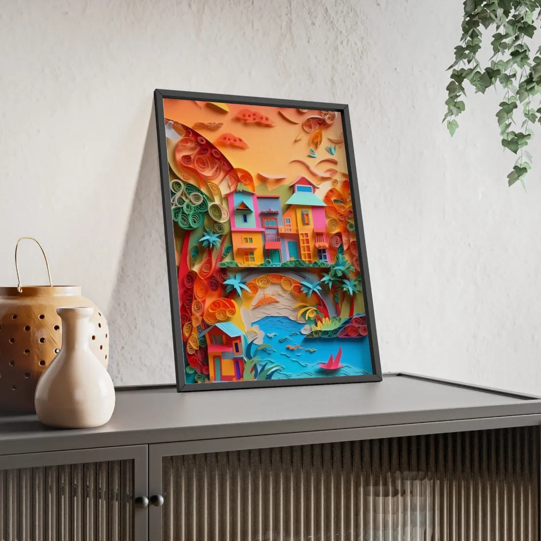 Eye-Catching Beach Paper Quilling: Quilled Landscape - Framed Poster