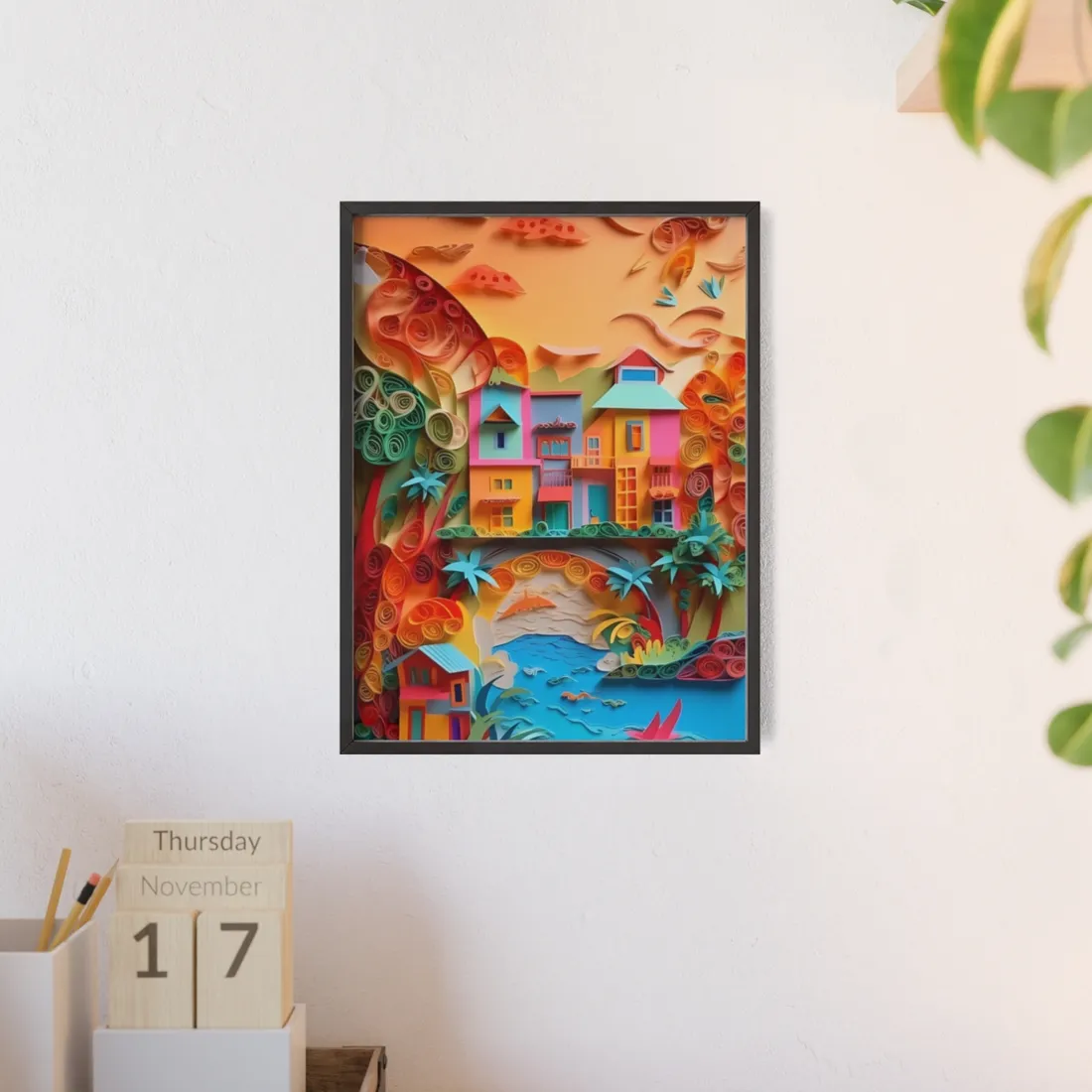 Eye-Catching Beach Paper Quilling: Quilled Landscape - Framed Poster