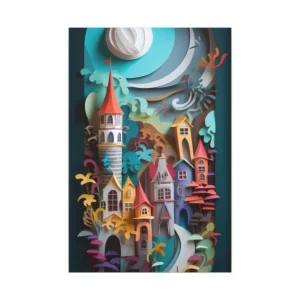 Paper Cut Village Scene Canvas Print