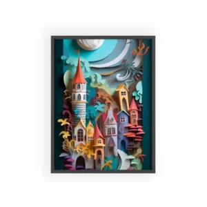 Paper Cut Village Scene Framed Poster