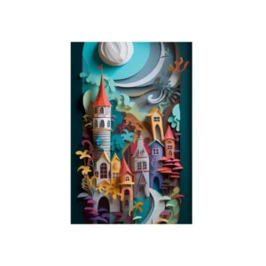 Paper Cut Village Scene Metal Poster