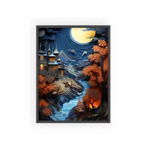 Moonlit Paper Village Framed Poster