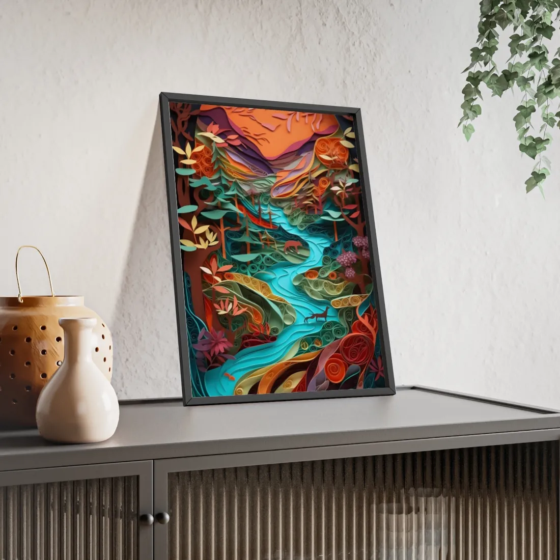 Eye-Catching Paper Quilling Canyon Landscape: Desert Dreams - Framed Poster