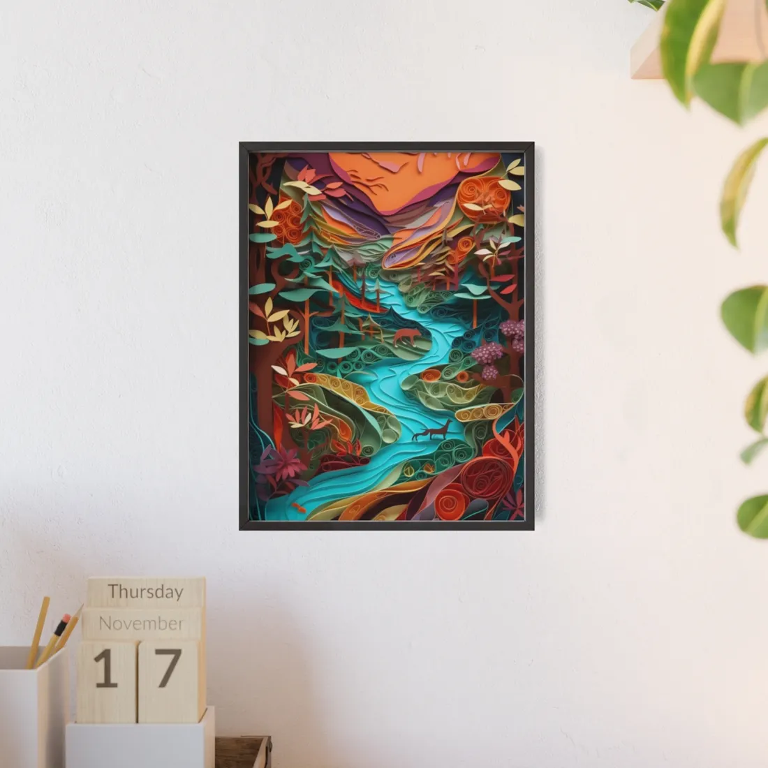Eye-Catching Paper Quilling Canyon Landscape: Desert Dreams - Framed Poster