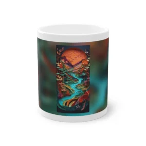 Quilled Autumn Forest River: Wolf Paper Art Landscape Mug