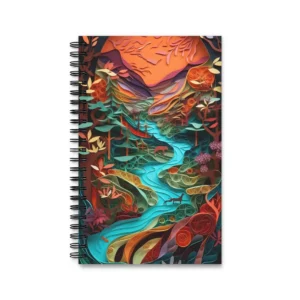 Quilled Autumn Forest River: Wolf Paper Art Landscape Spiral Notebook