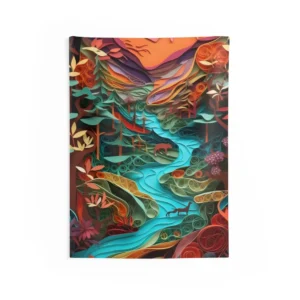 Quilled Fox River Scene Wall Tapestry