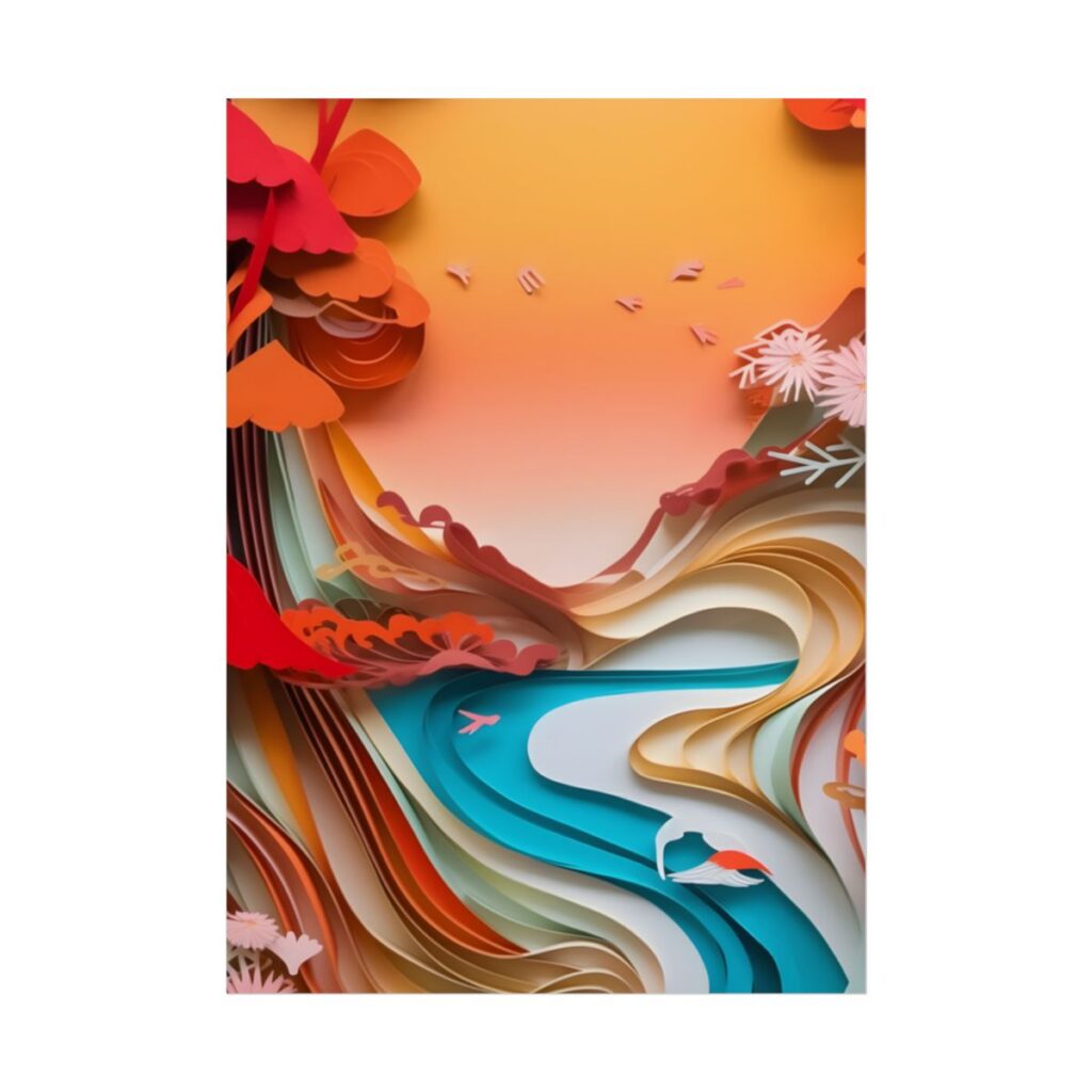 Eye-Catching Paper Quilling Japanese Landscape: Serene Natural Artwork - Poster