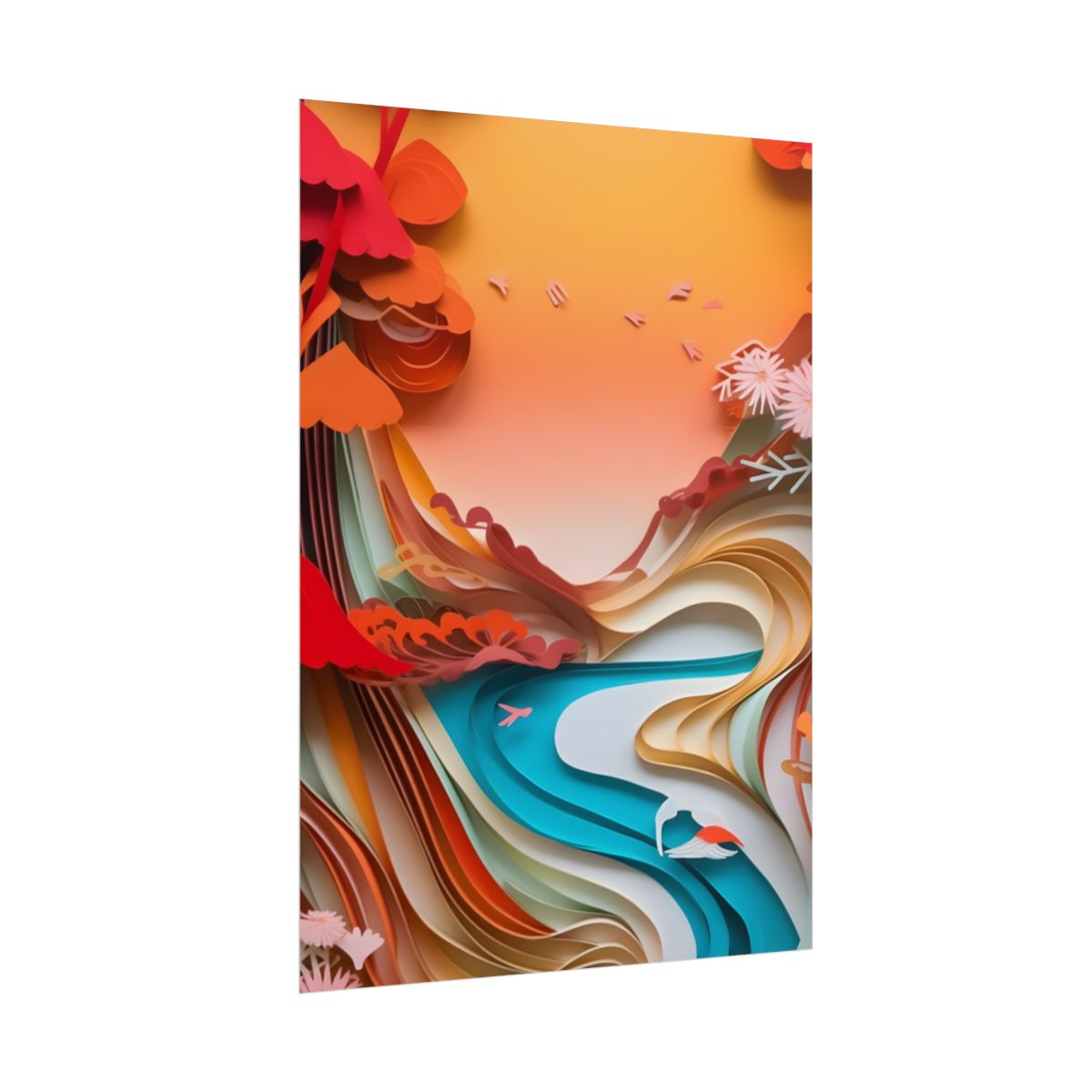 Eye-Catching Paper Quilling Japanese Landscape: Serene Natural Artwork - Poster