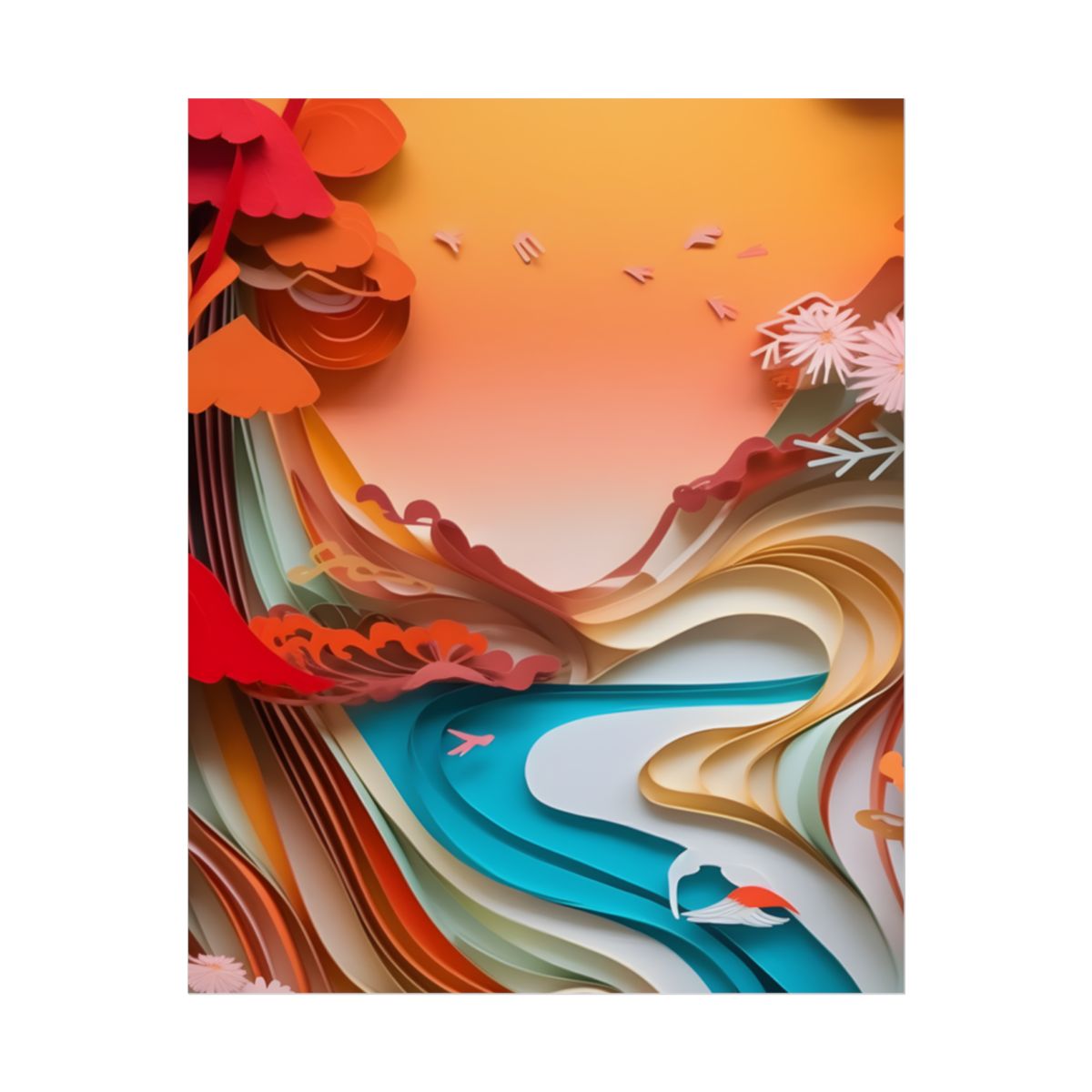 Eye-Catching Paper Quilling Japanese Landscape: Serene Natural Artwork - Poster