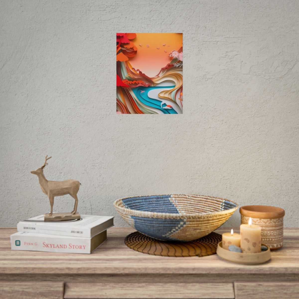 Eye-Catching Paper Quilling Japanese Landscape: Serene Natural Artwork - Poster