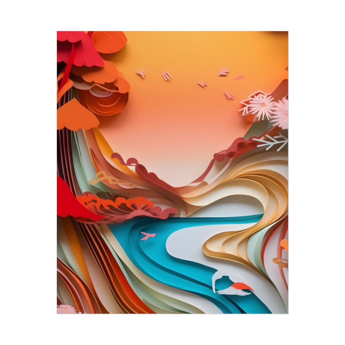 Eye-Catching Paper Quilling Japanese Landscape: Serene Natural Artwork - Poster
