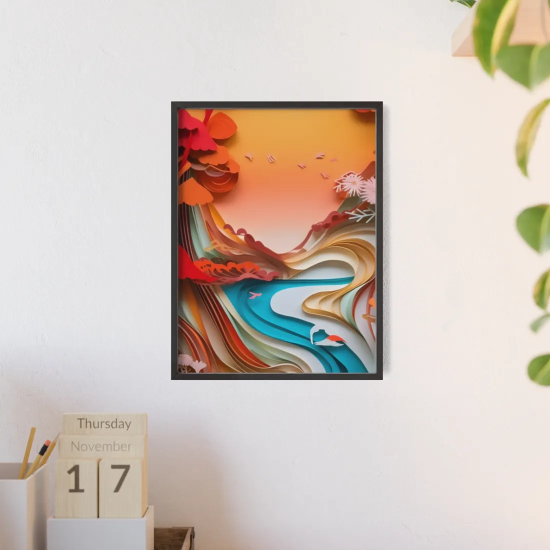 Eye-Catching Paper Quilling Japanese Landscape: Serene Natural - Framed Poster