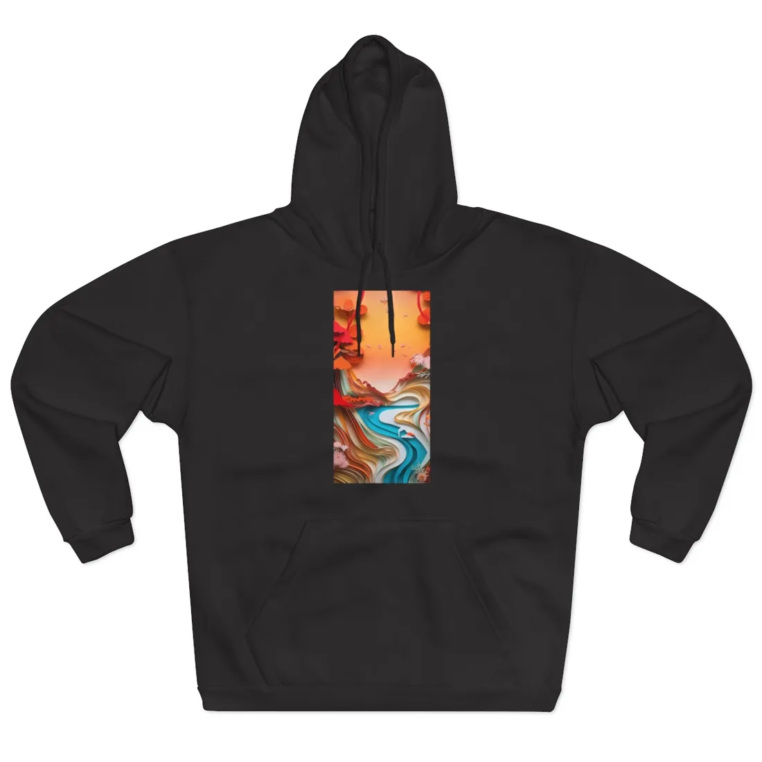 Eye-Catching Paper Quilling Japanese Landscape: Serene Natural - Hoodie