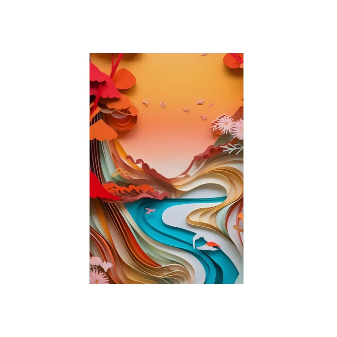 Eye-Catching Paper Quilling Japanese Landscape: Serene Natural - Metal Poster