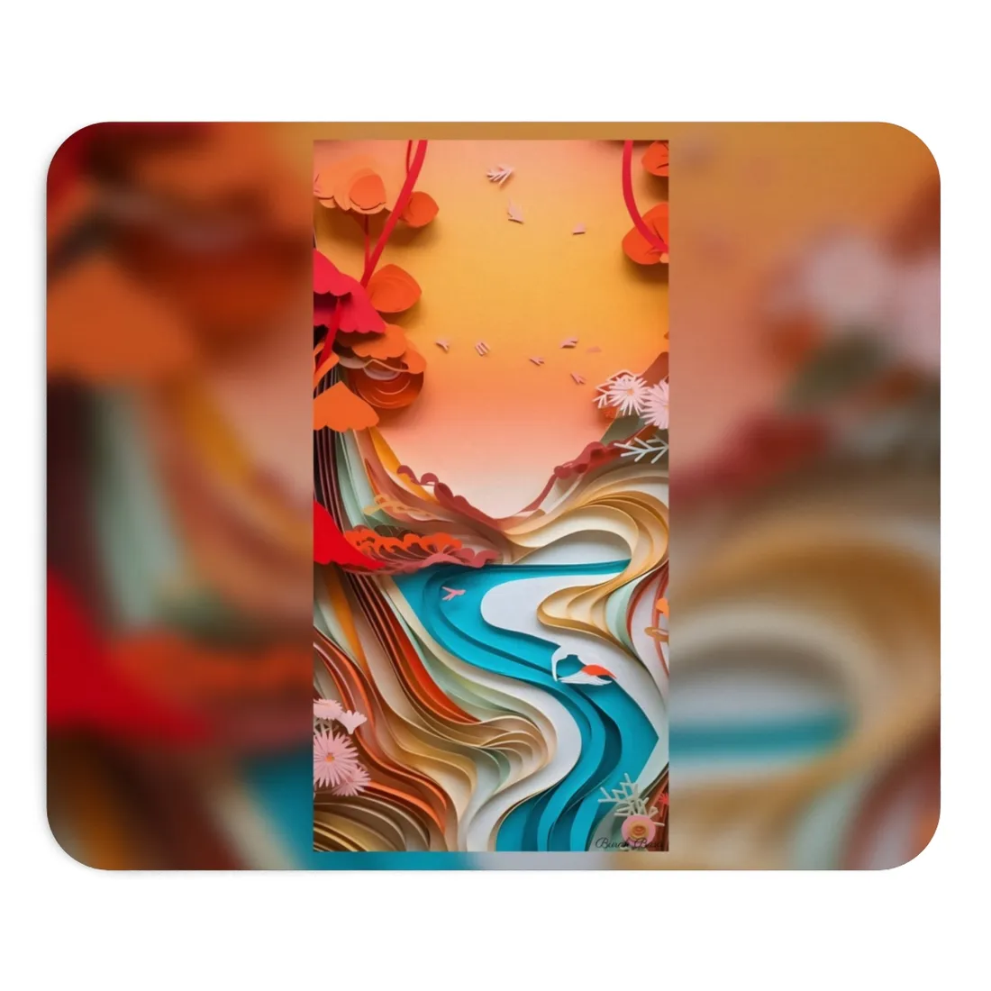Eye-Catching Paper Quilling Japanese Landscape: Serene Natural - Mouse Pad