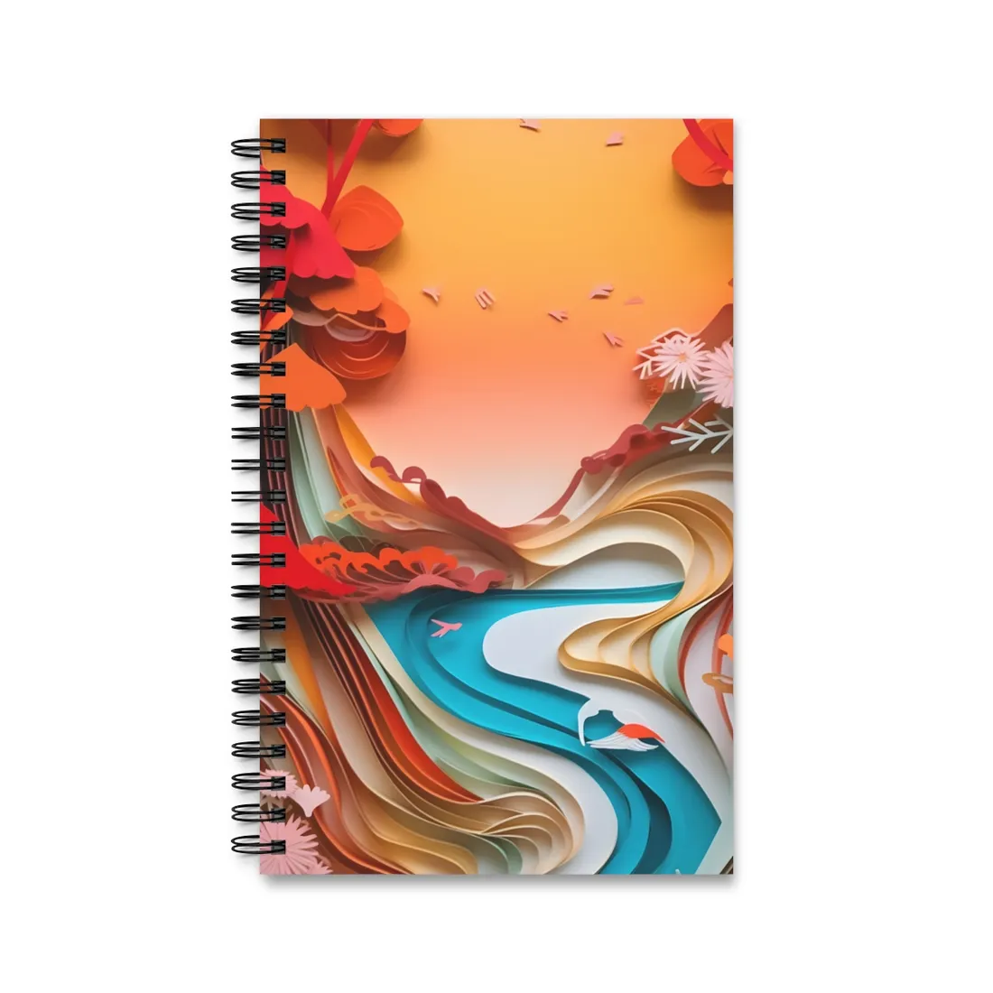 Eye-Catching Paper Quilling Japanese Landscape: Serene Natural - Spiral Notebook