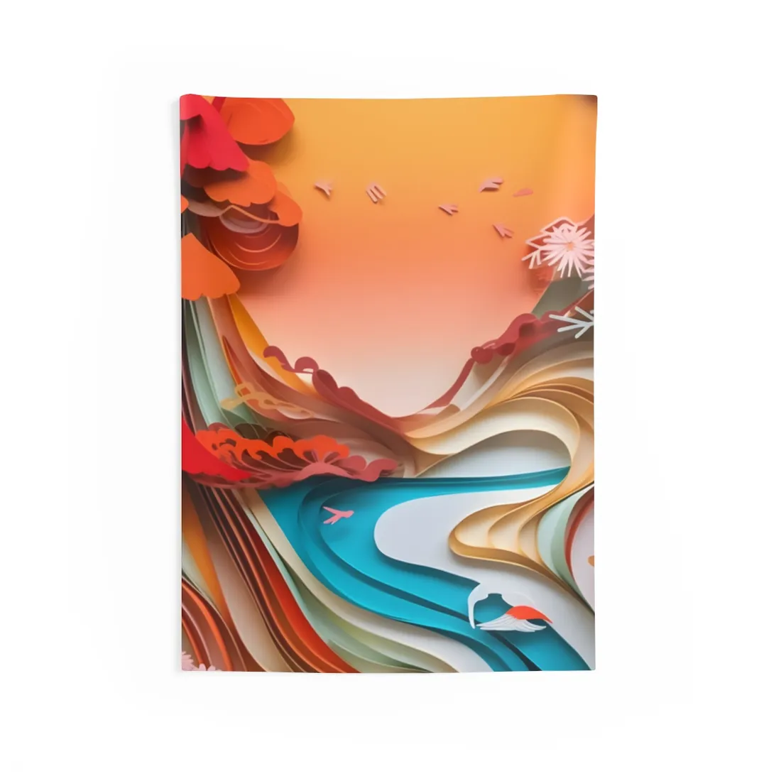 Eye-Catching Paper Quilling Japanese Landscape: Serene Natural - Wall Tapestry