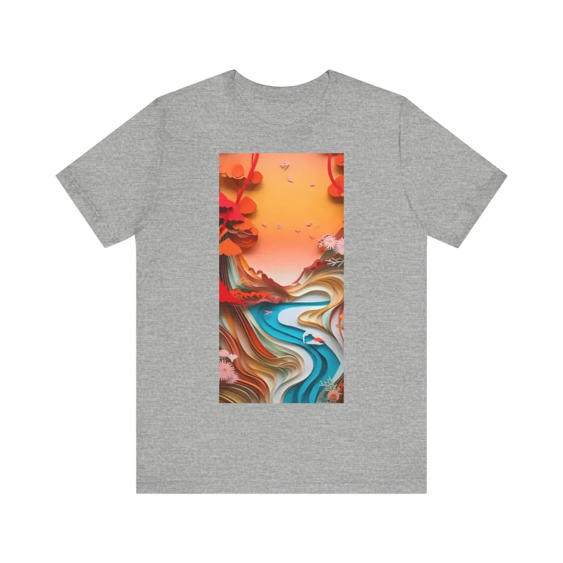Eye-Catching Paper Quilling Japanese Landscape: Serene Natural - T-Shirt