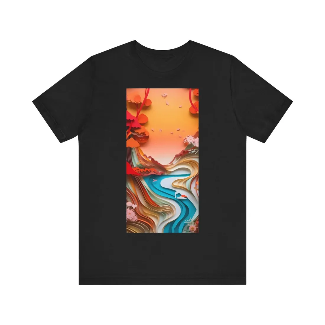 Eye-Catching Paper Quilling Japanese Landscape: Serene Natural - T-Shirt