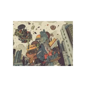 Food Buildings City Scene Metal Poster