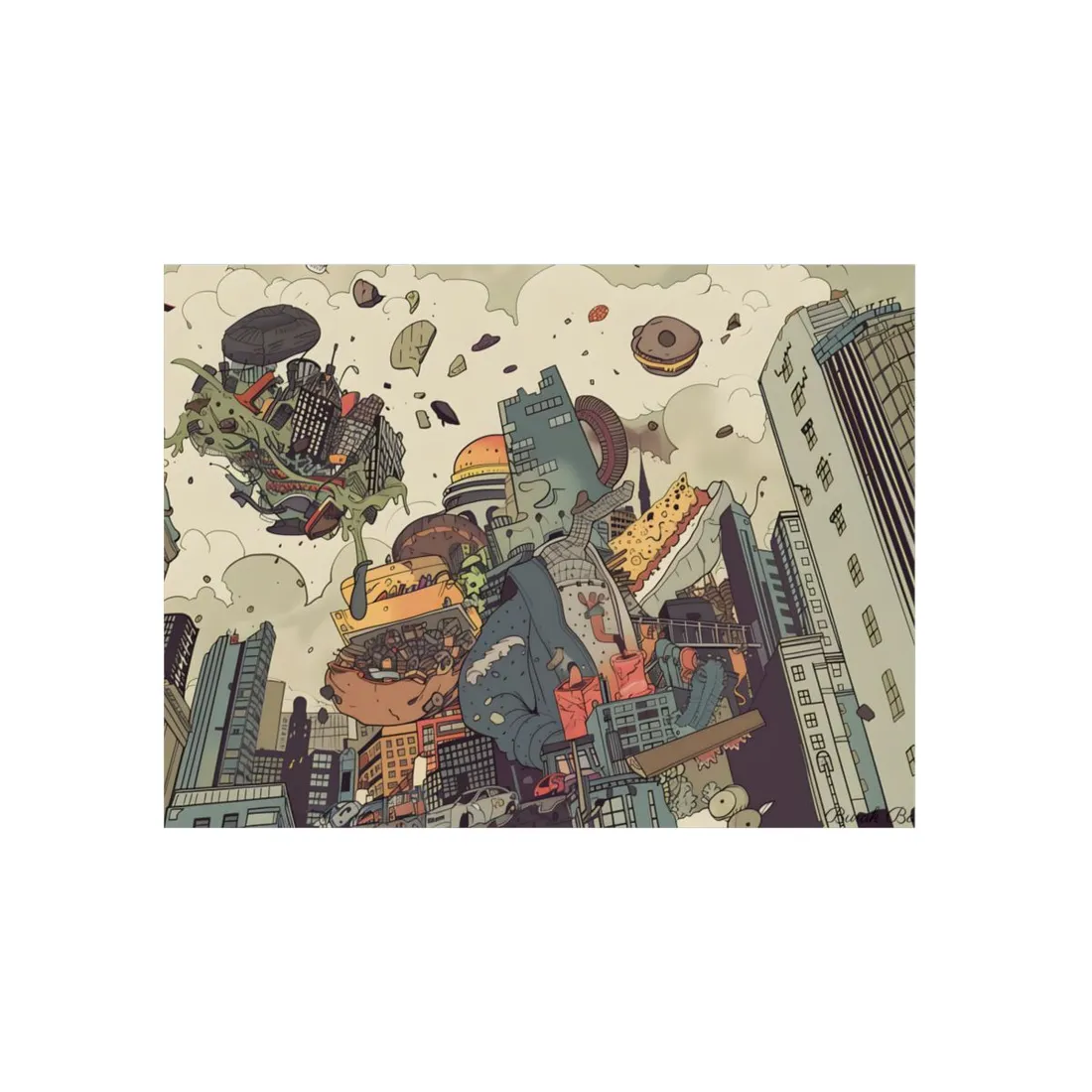 Fantastical Cartoon World: Whimsical Collage - Metal Poster