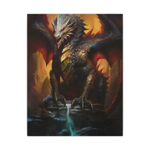 Armored Dragon on Stone Ledge Canvas Print