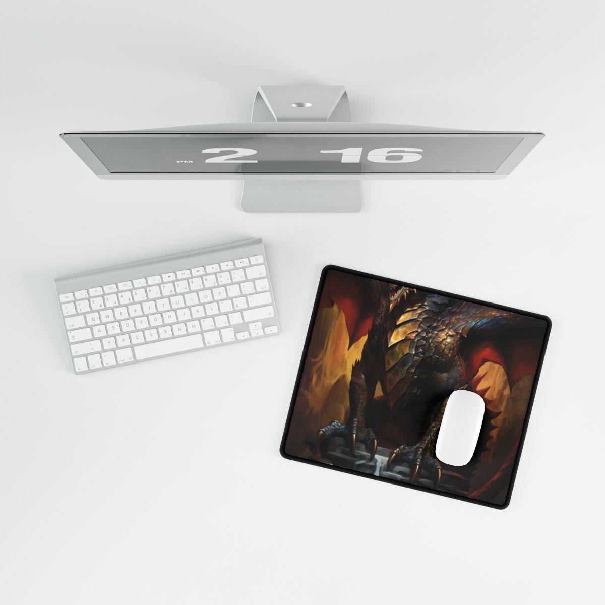 Fantasy Castle Guardian: Majestic Dragon Soars in Mid-Air - Desk Mat